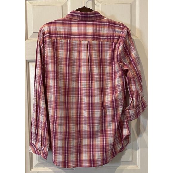 3 for $25-Laura Scott Womens Large Fushia Plaid Long Sleeve Blouse Roll Tab - Picture 2 of 8
